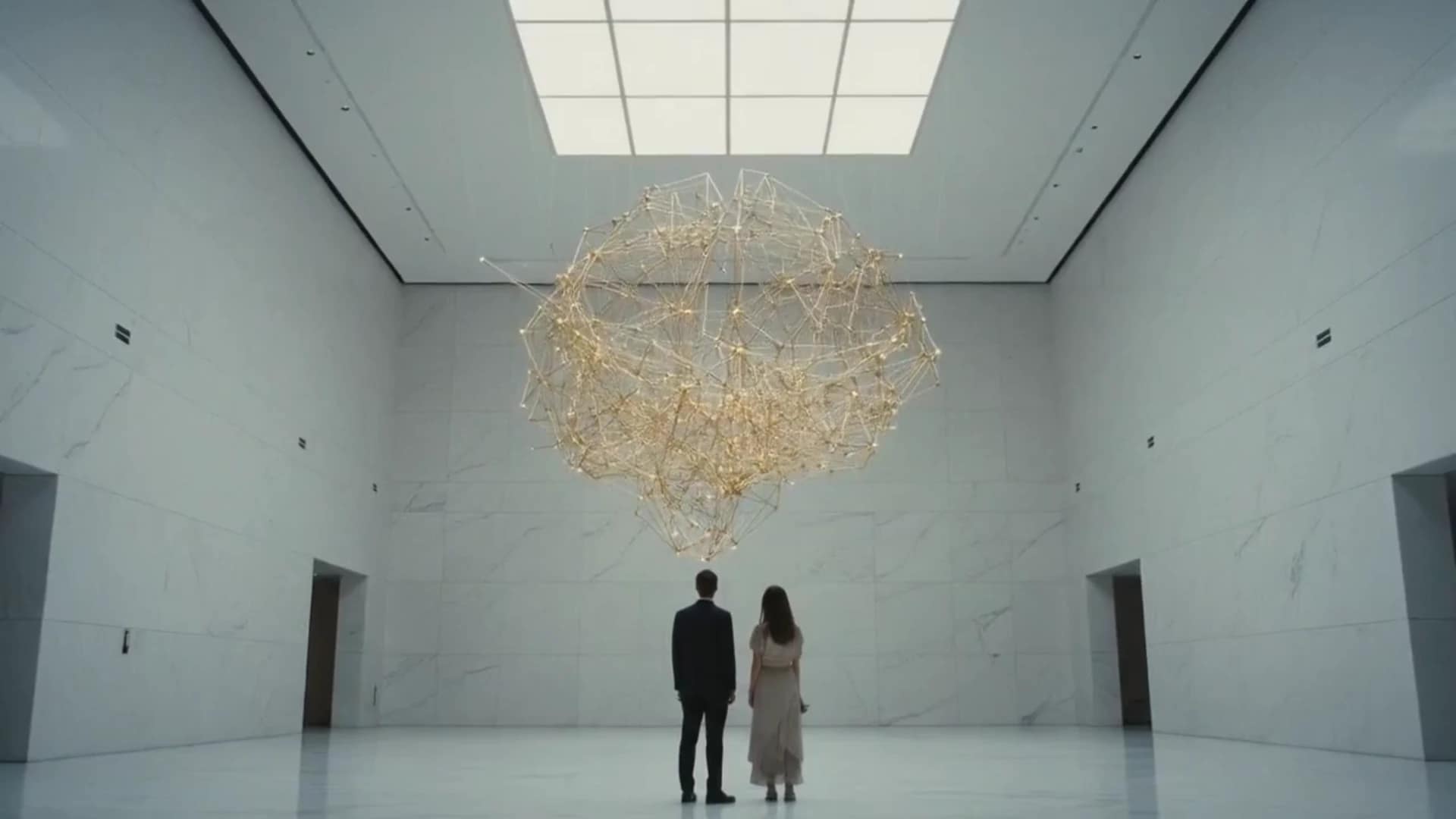 Estructura geométrica iluminada que representa la red neuronal de las 7 dimensiones y la interconexión de datos del Método Esteyan.